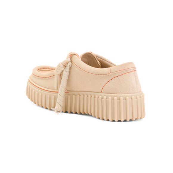 CLARKS ecru Suede Torhill Bee Comfort Platform Moccasin Toe Loafers - Picture 2 of 2